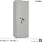 Dallas 8 gun safe in Light Grey, door closed, electronic code lock