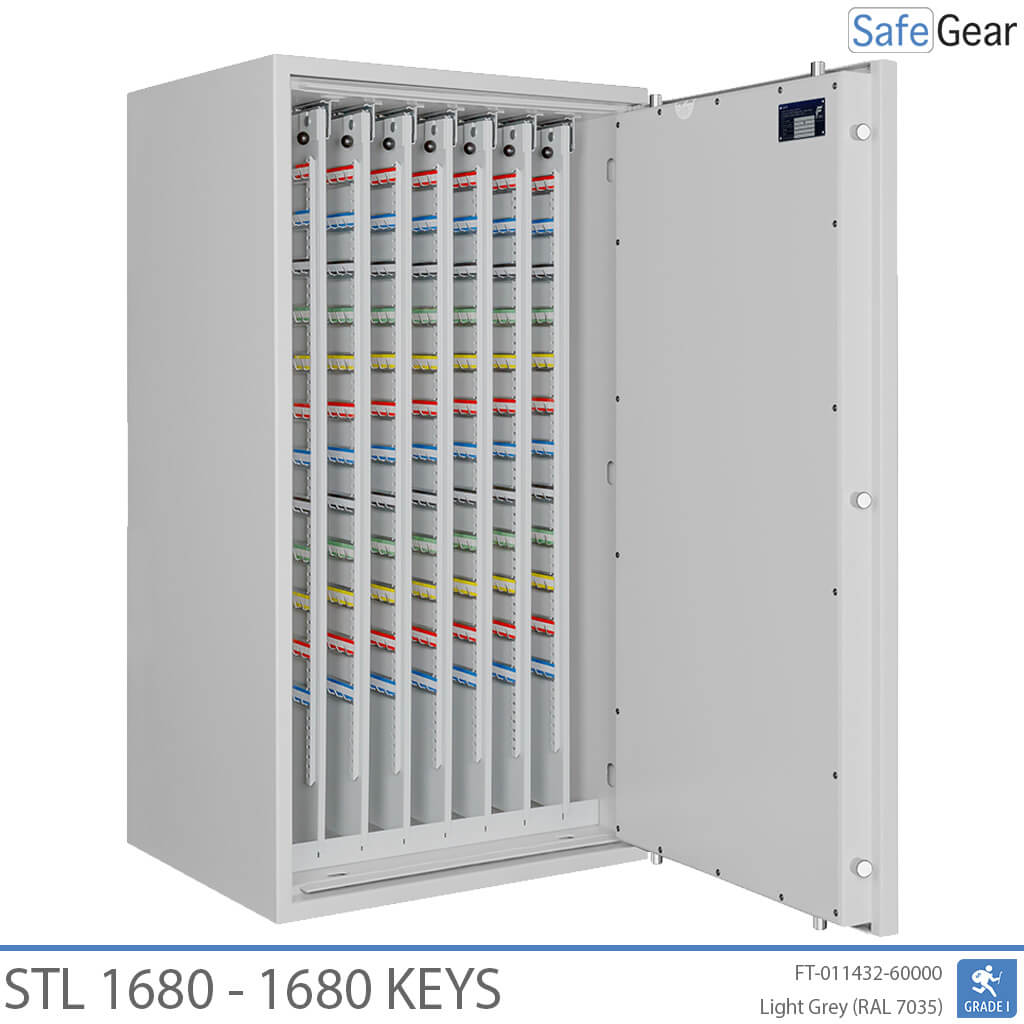 STL 1680 key safe in Light Grey, door fully open