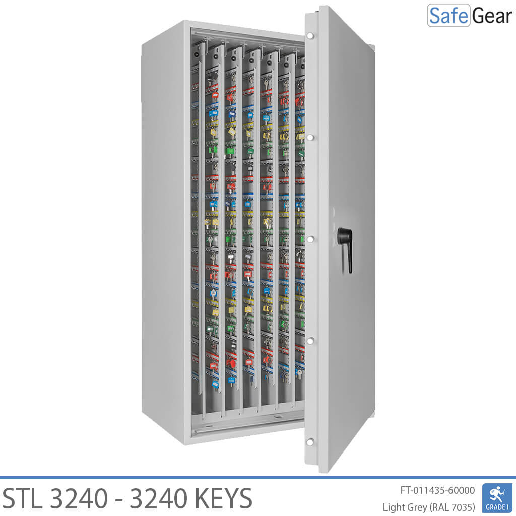 STL 3240 key safe in Light Grey, door open with pull-out key walls