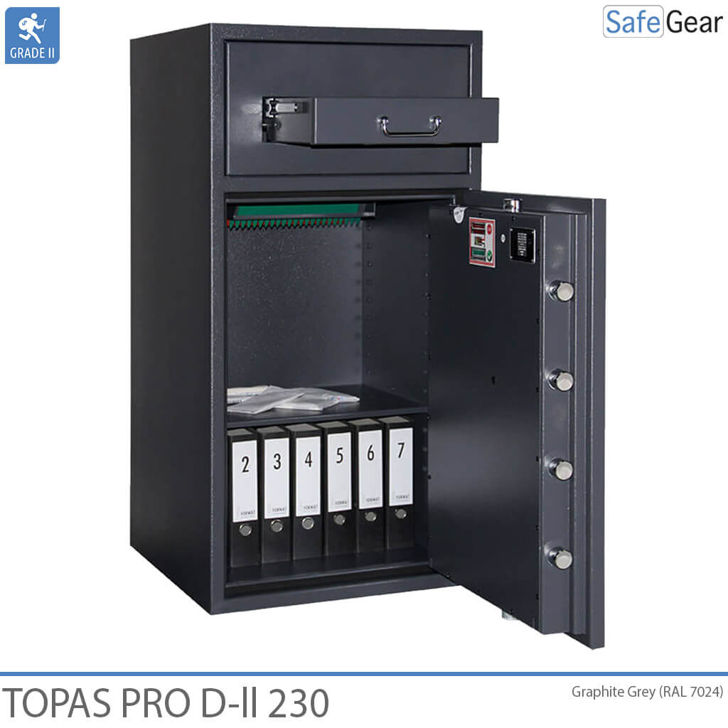 Topas Pro D-II deposit safe with the deposit drawer and safe door open